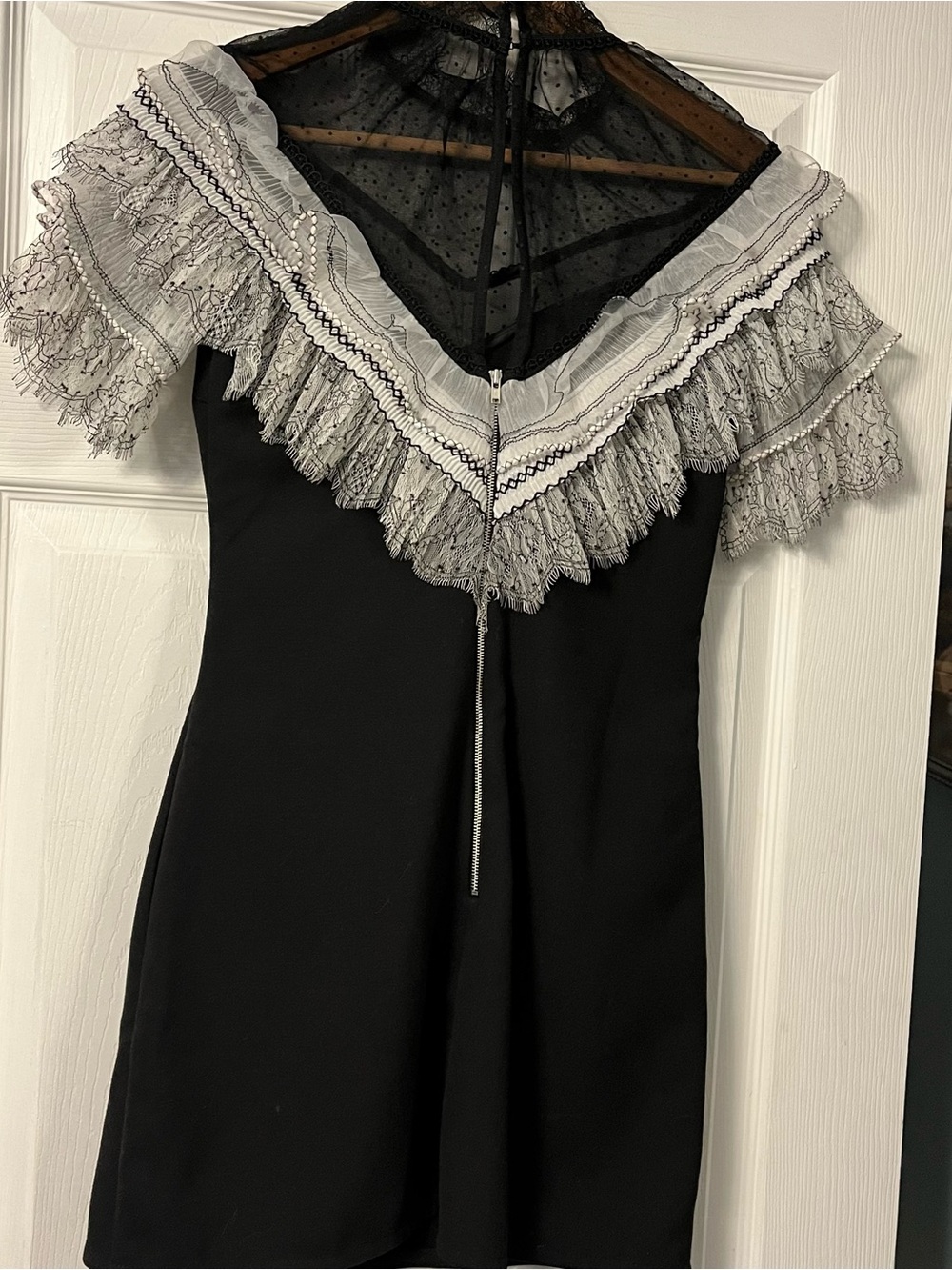 Self Portrait NWT Lace Pleated Trim Mini Dress - Picture 6 of 10